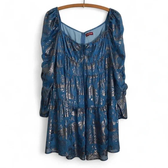 Staud Blue and Silver Long-sleeve Babydoll Dress - Picture 7 of 7